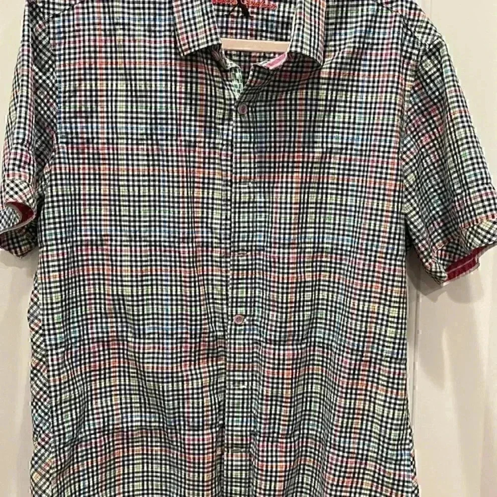 ROBERT GRAHAM PLAID SHORT SLEEVE SHIRT SIZE LARGE DATE WEDDING WORK CASUAL